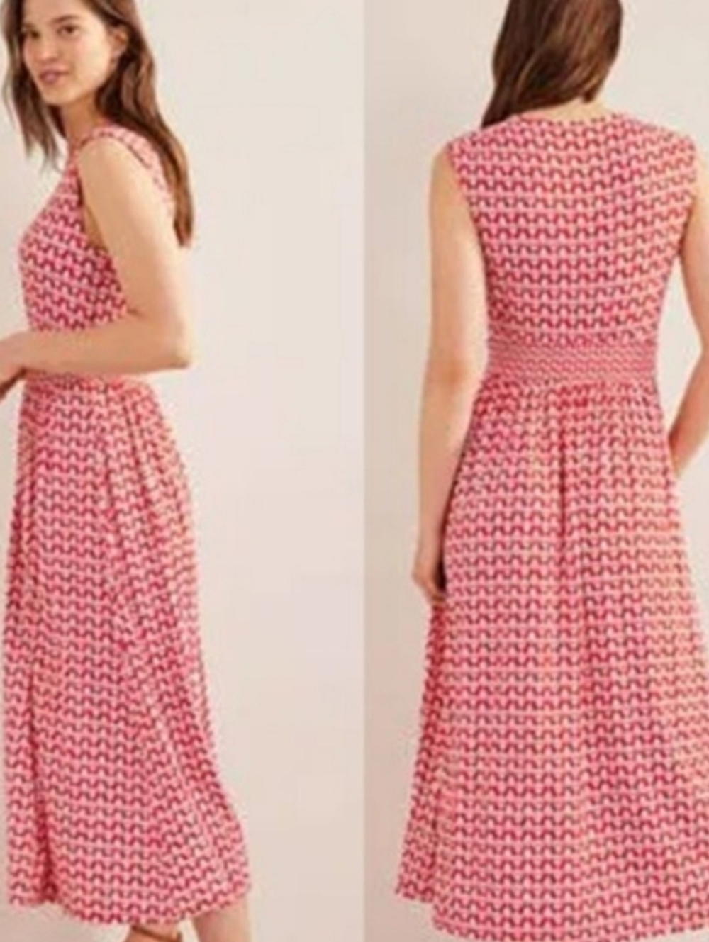 Boden Thea Sleeveless Midi Dress in Vermillion Tulip Pop